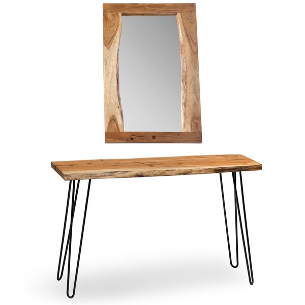 Alaterre Furniture Hairpin Natural Live Edge Media Console & 36" Mirror Set AWDD101320 - main